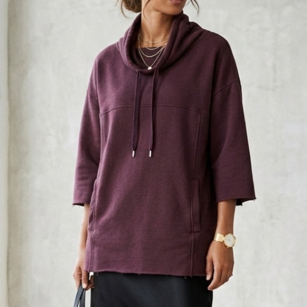 Cowl Neck UGG‎ Burgundy Cotton Blend Raw Hem Pullover XS/S
